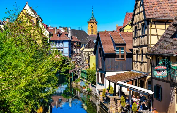 Картинка Франция, здания, France, водный канал, Colmar, Кольмар