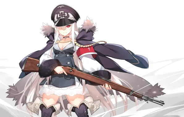 Девушка, оружие, фуражка, Girls Frontline, Kar98k