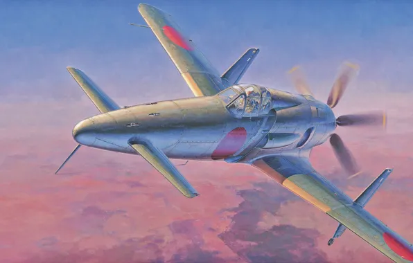 War, art, painting, aviation, Kyushu J7W Shinden