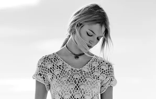 Black & white, girl, photo, model, blonde, b&w, necklace, portrait