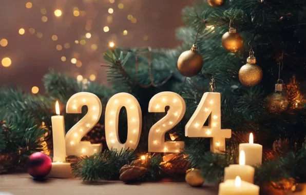 Картинка украшения, шары, елка, Новый Год, Рождество, цифры, new year, happy