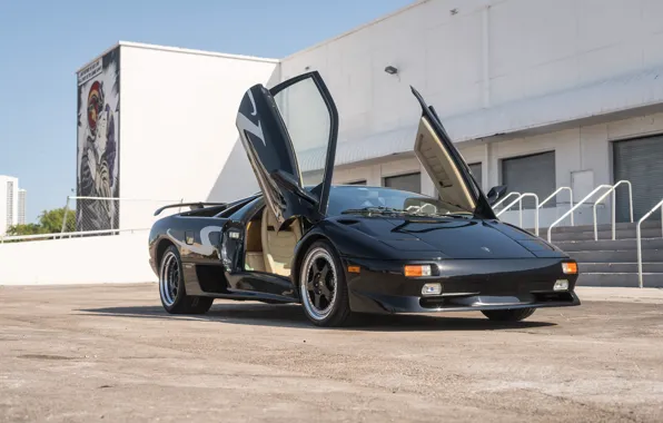 Картинка Black, Supercar, Italian Cars, Scissor doors, 1998 Lamborghini Diablo SV