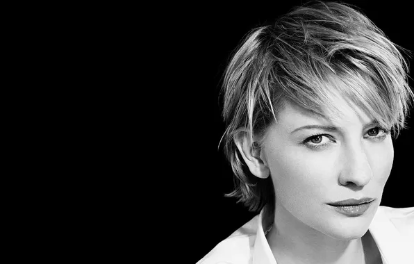 Актриса, чёрный фон, Cate Blanchett, чёрно - белое фото