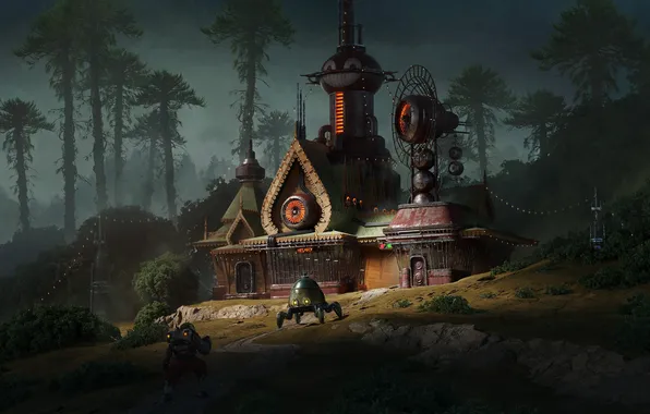 Картинка house, robot, man, antenna, Marat Zakirov, future