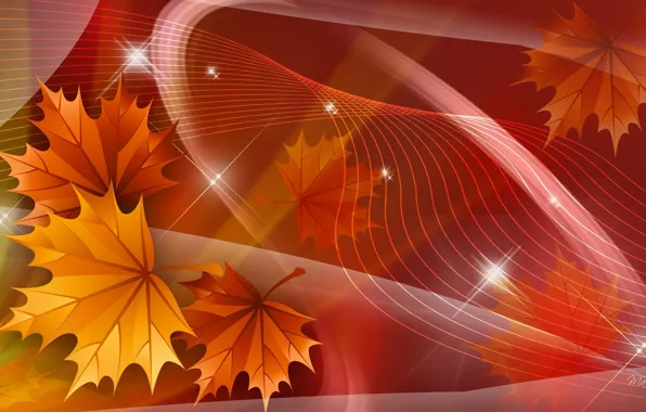 Картинка осень, листья, звезды, линии, коллаж