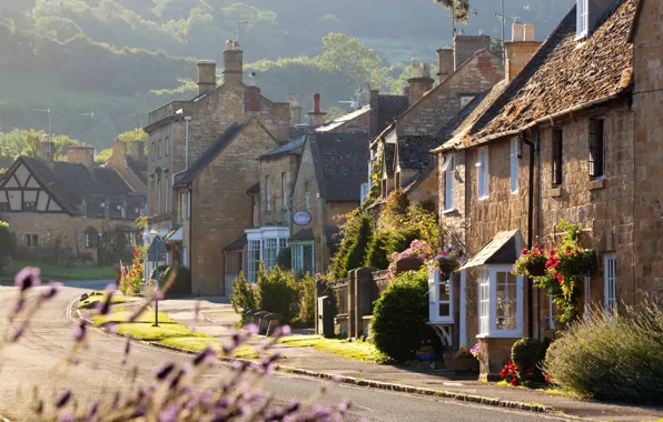 Город, улица, Англия, архитектура, homes, Cotswold