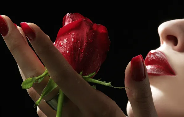 Girl, Red, Rose, Lips, Passion, Nose