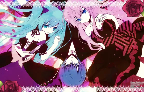 Девушки, парень, Vocaloid, Вокалоид, Кайто
