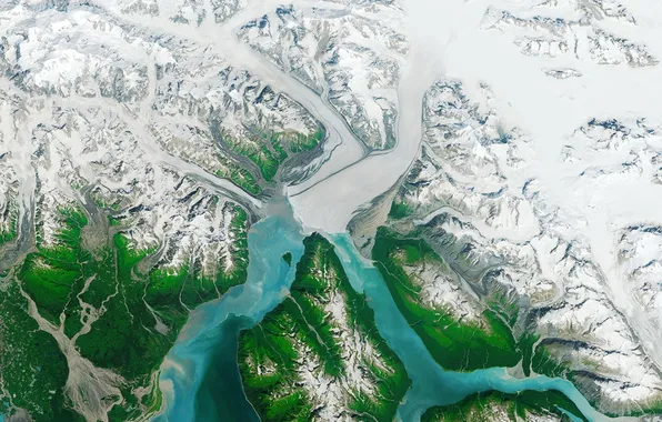 Alaska, Nature, Green, White, Ice, Glacier, Hubbard
