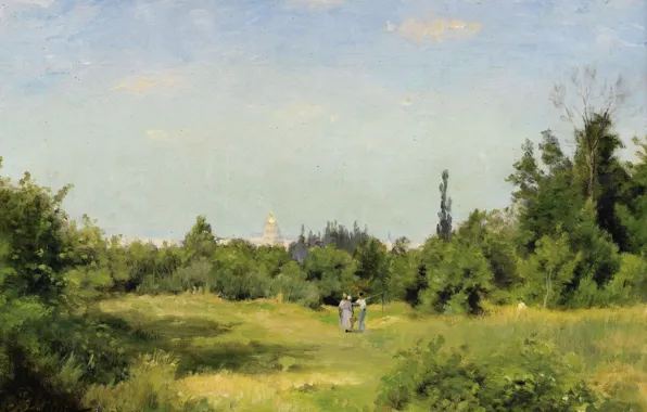 Картинка пейзаж, картина, Stanislas Lepine, Станислас Лепин, Равнина Исси-Ле-Мулино, 1877-80