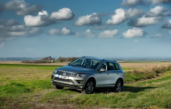 Небо, пейзаж, фото, серый, Volkswagen, автомобиль, 2014, Touareg SE