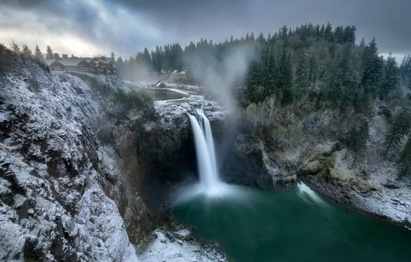 Картинка winter, waterfall, Washington, Snoqualmie Falls
