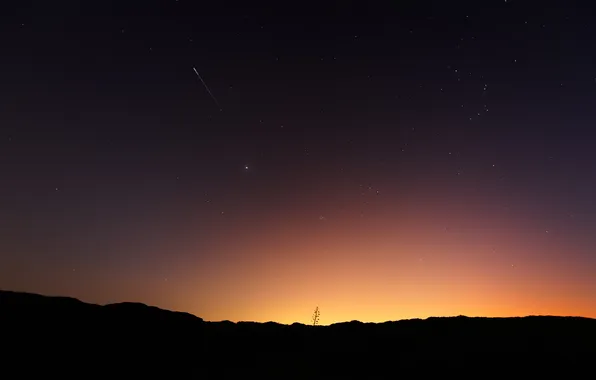 Картинка небо, ночь, рассвет, свечение, метеор, утро, метеорный поток Персеид