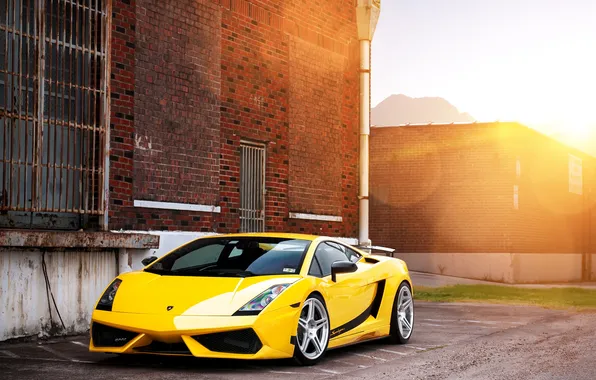 Картинка солнце, Lamborghini, Superleggera, Gallardo, блик, жёлтая, ламборджини, yellow