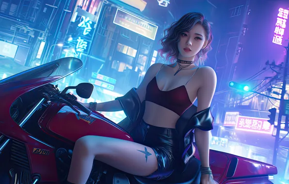 City, future, motorcycle, queen
