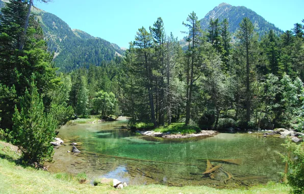 Картинка Parc Nacional dAigüestortes, Испанские Пиренеи, горы, природа, река, лес