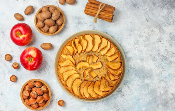 Яблоки, пирог, орехи, корица, выпечка, apples, шарлотка, bake