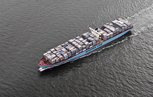 Океан, Море, Сверху, Судно, Грузовой, Контейнеровоз, Контейнера, Maersk