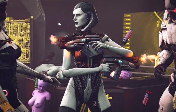 Грудь, оружие, пистолеты, mass effect, cerberus, edi, asari
