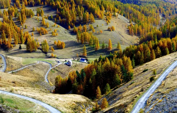 Осень, деревья, горы, природа, дом, Франция, Вальберг
