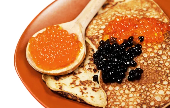 Ложка, блины, икра, выпечка, масленица, caviar, pancake