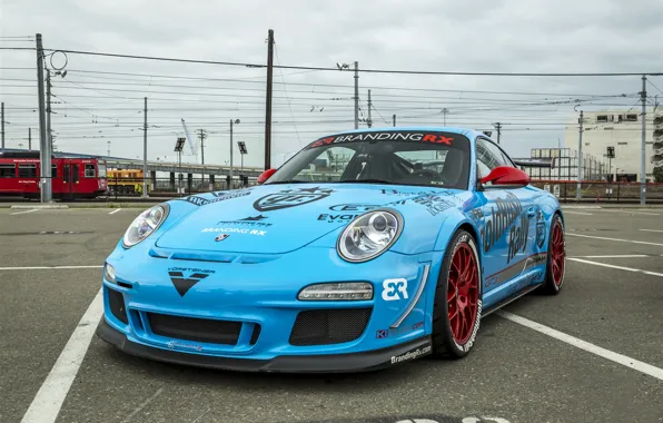 Картинка red, wheels, porsche, gt3, blue