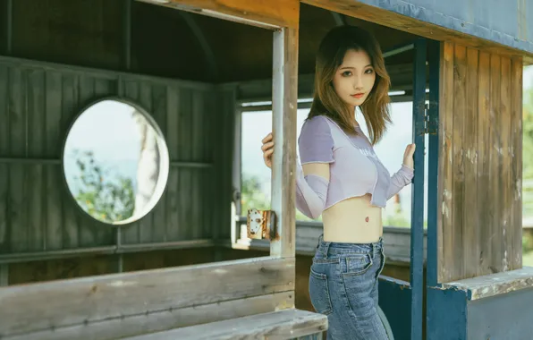 Asian, model, women, jeans, casual, crop top, Taoliang Azhai