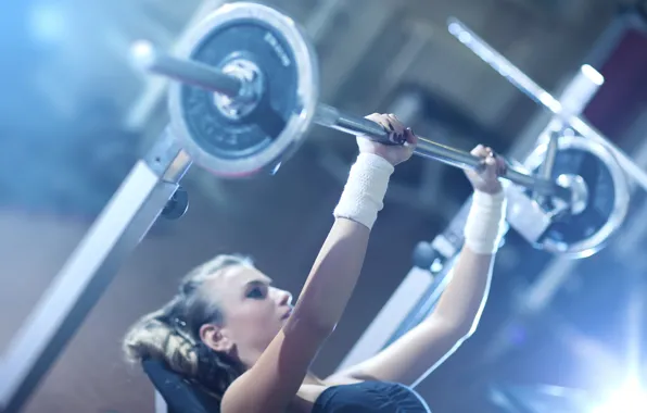 Woman, fitness, gym, weight bar