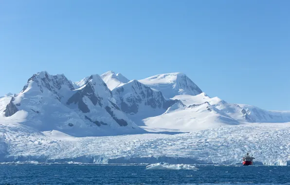 Картинка снег, горы, корабль, лёд, Антарктика