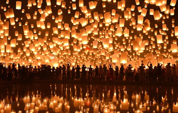 Картинка Chiang Mai, Loi Krathong Festival, Floating Lanterns