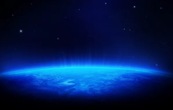 Space, blue, stars, planet