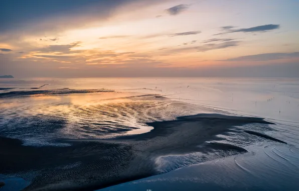 Озеро, China, горизонт, Китай, восход солнца, sunrise, Фуцзянь, Fujian