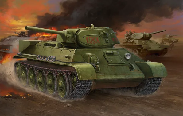 Картинка war, art, painting, tank, ww2, T-34-1942