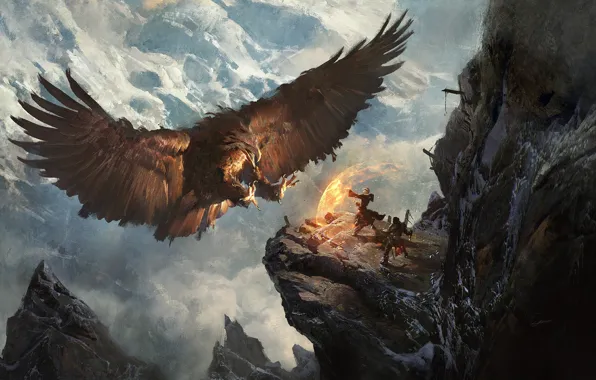 Картинка горы, ситуация, орёл, fantasy, герои, Greg Rutkowski, Secret Pass - Eagle Nest