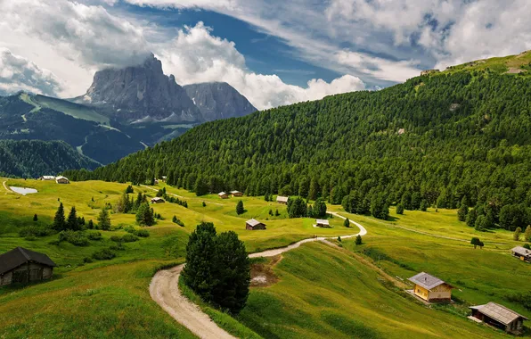 Картинка house, forest, road, sky, field, landscape, Italy, nature