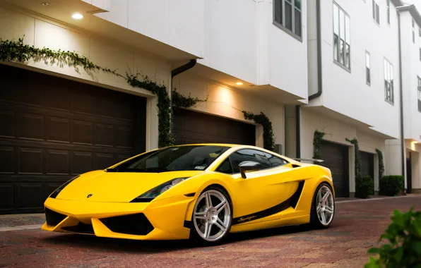 Картинка здание, Lamborghini, Superleggera, Gallardo, жёлтая, ламборджини, yellow, гаражи