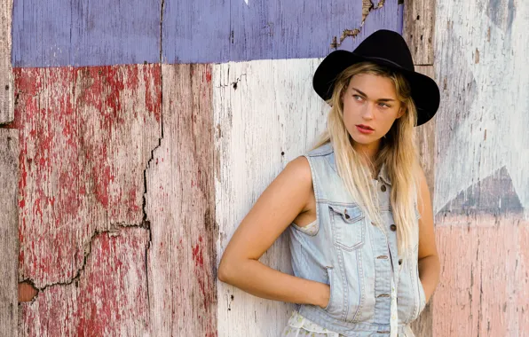 Картинка лицо, фон, модель, шляпа, джинсовка