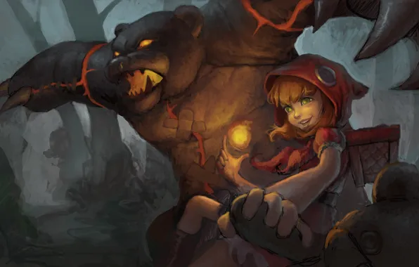 Картинка медведь, девочка, красная, шапочка, League of Legends, Annie, Dark Child, little red
