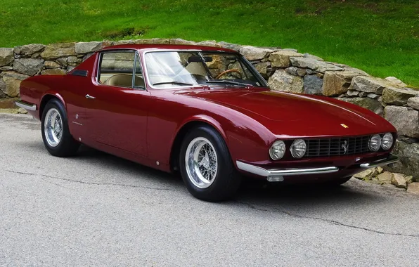 Картинка дорога, камни, фары, Ferrari, классика, 1967, Coupe By Michelotti, 330 Gt