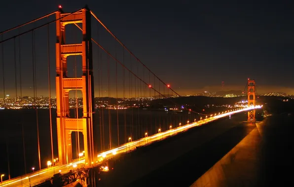 Ночь, мост, огни, Сан, Франциско