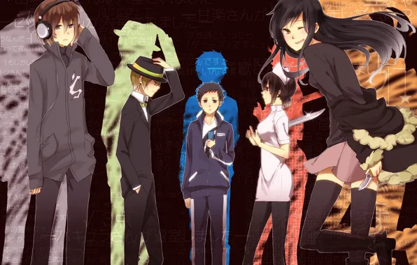 Буквы, фон, персонажи, Durarara, Дюрарара
