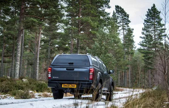 Картинка дорога, лес, снег, пикап, 2018, Isuzu, Huntsman, D-Max