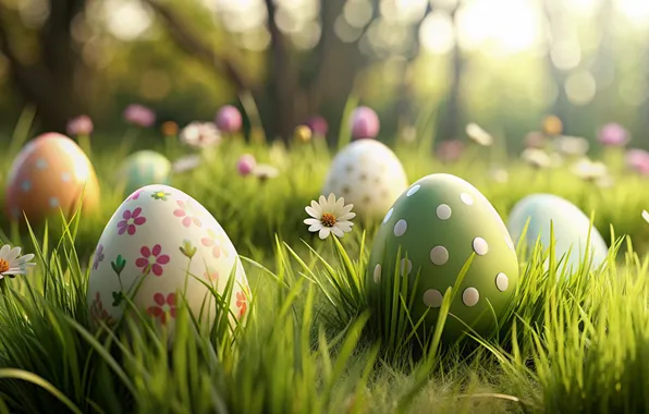 Цветы, яйца, весна, colorful, Пасха, happy, flowers, spring