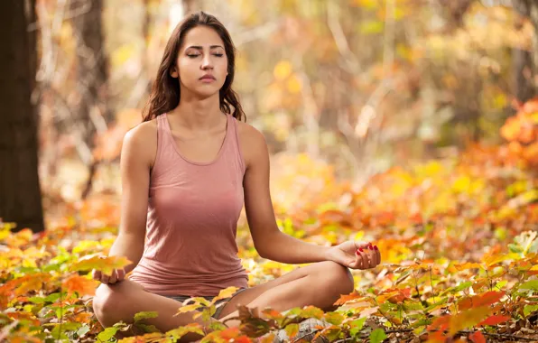 Картинка woman, autumn, yoga