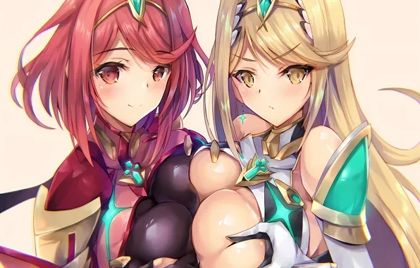 Sexy, cleavage, blouse, red hair, long hair, girls, boobs, anime