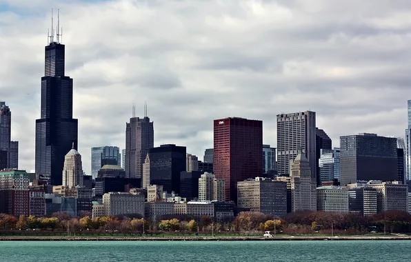 Картинка город, небоскребы, Чикаго, озеро Мичиган, Иллиноис