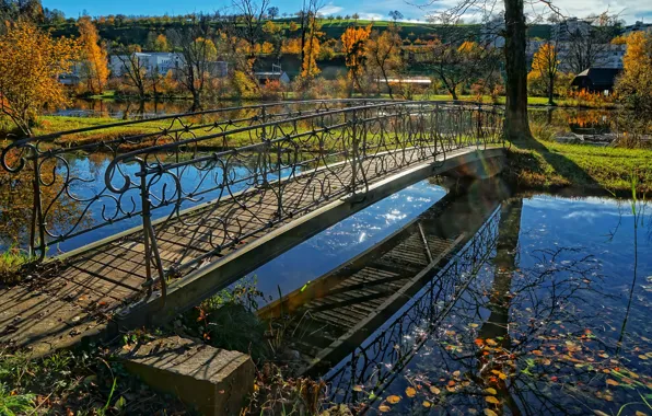 Картинка осень, парк, ручей, Швейцария, мостик, кантон Цюрих