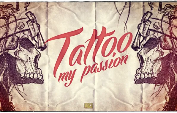 Картинка стиль, надпись, череп, тату, слова, tattoo my passion