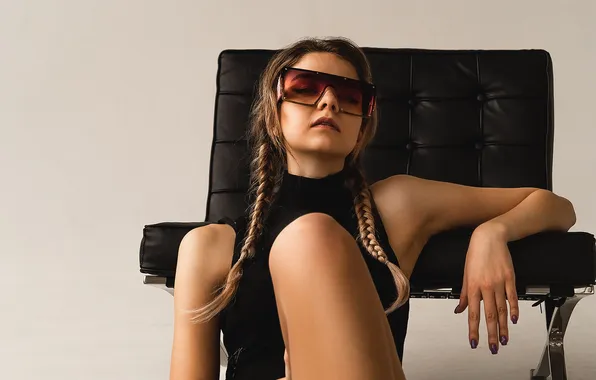 Woman, young, beautiful, model, sunglasses, long-haired, pigtails, charming