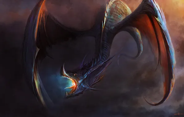 Картинка дракон, крылья, арт, пасть, cloudminedesign